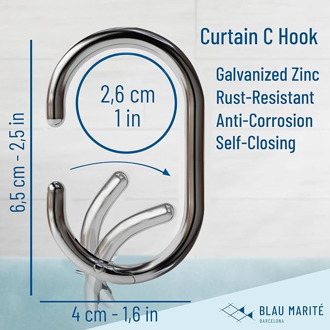 12 Metal Shower Curtain Hooks, Rust-Proof Decorative C-Shaped Curtain Hooks - Image 2