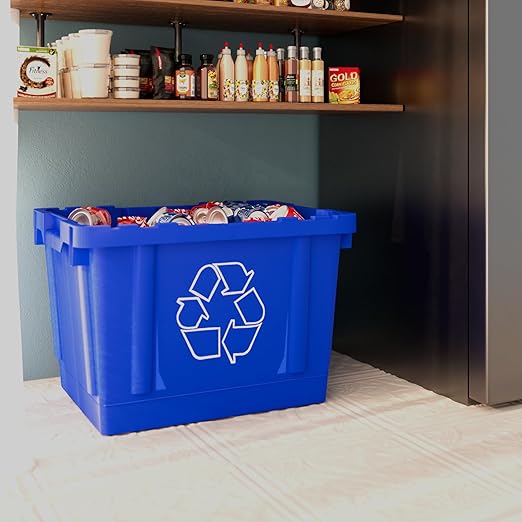 14 Gallon Rectangular Blue Recycling Bin | 6 Pack | Inside Outside Curbside | Stackable Box for Paper Plastic