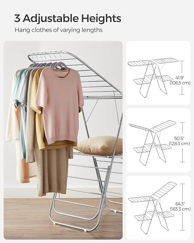 SONGMICS Clothes Drying Rack, Foldable 2-Level Laundry Drying Rack | - Image 5