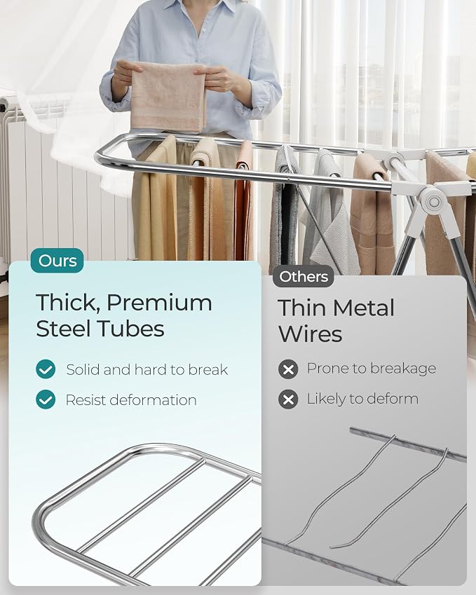 SONGMICS Clothes Drying Rack, Foldable Laundry Drying Rack, Metal Clothes Airer - Image 6