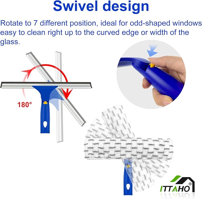 Window Squeegee with Extension Pole, Separate 12" Squeegee & 11" Microfiber - Image 2