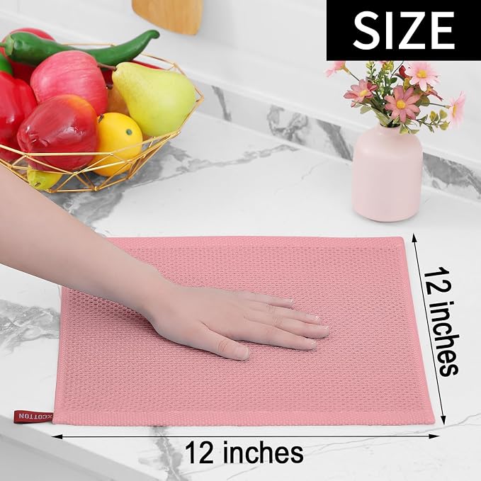 Homaxy 100% Cotton Waffle Weave Kitchen Dish Cloths 12-Pack, Dried Rose | 12 x - Image 5