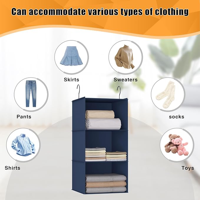 Hanging Closet Organizer 3-Shelf, Oxford Fabric Wardrobe Storage, shoes & - Image 8