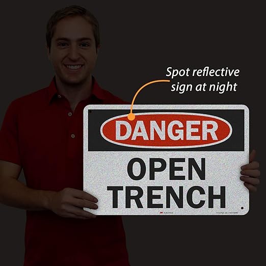 SmartSign "Danger - Open Trench" Sign | 12" x 18" 3M Engineer Grade Reflective Aluminum