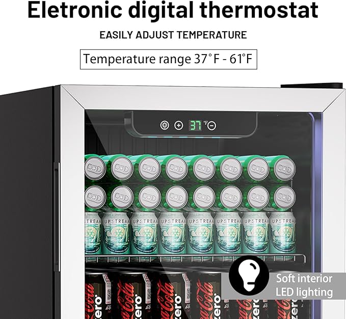 3.1 Cubic Feet Mini Fridge,110 Can Freestanding Beverage Refrigerator with Glass Front Door for Soda, Beer Under Counter Small Refrigerator with Adjustable Shelves and Digital Display(Silver)