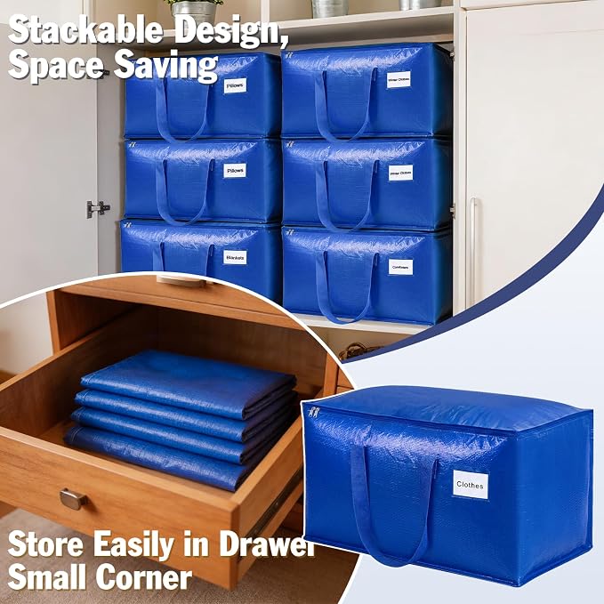 KYODOLED 8 Pack Blue Moving Bags, 24 Gal Large Storage Totes - Image 6