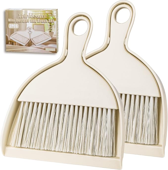 THINKLEARN 2PCS Small Dust Pan and Brush Set, Mini Broom Dustpan Kit by THINKLEARN