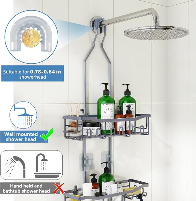 Upgraded Extended Length Shower Caddy Over Showerhead No Blocking to Showerhead - Image 4