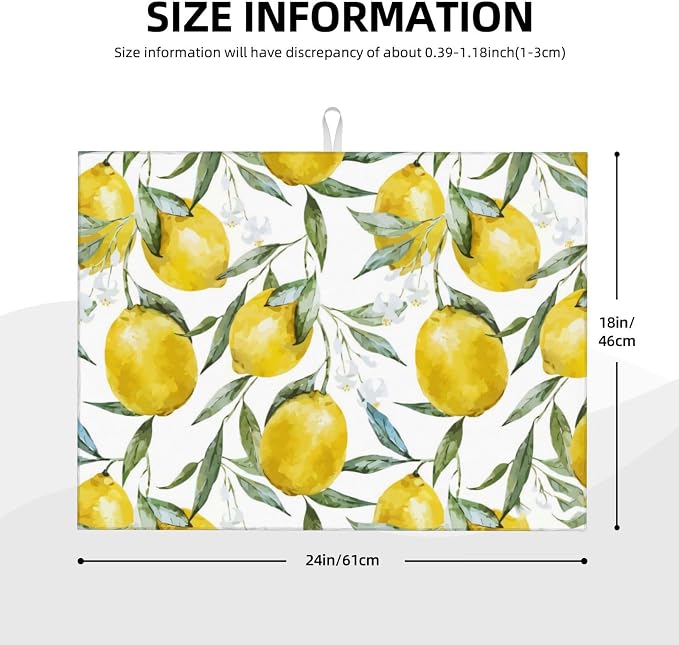 Lemon Dish Drying Mat For Kitchen Counter, Super Absorbent Microfiber Dish - Image 2