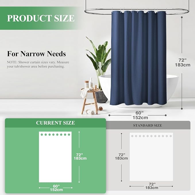 Dynamene Stall Waffle Shower Curtain 256 GSM Heavy Fabric 60x72 Navy Blue - Image 2