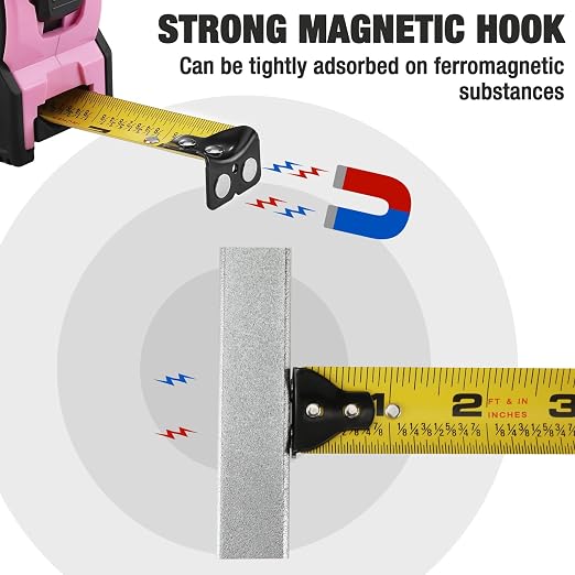 WORKPRO 25FT Pink Tape Measure, 1/8 Fractions Easy Read Measuring Tape - Image 6