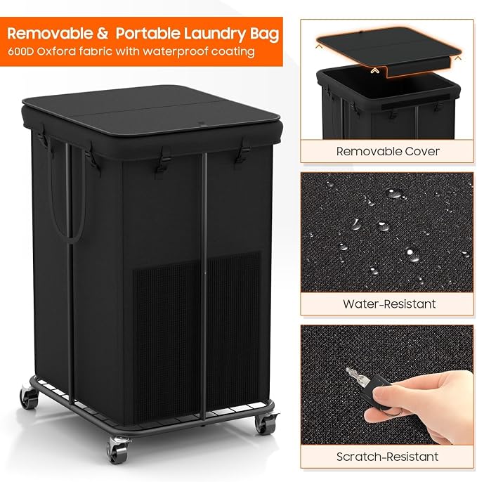 160L Laundry Hamper with Lid & Wheels, Rolling Laundry Basket with Bag - Image 5