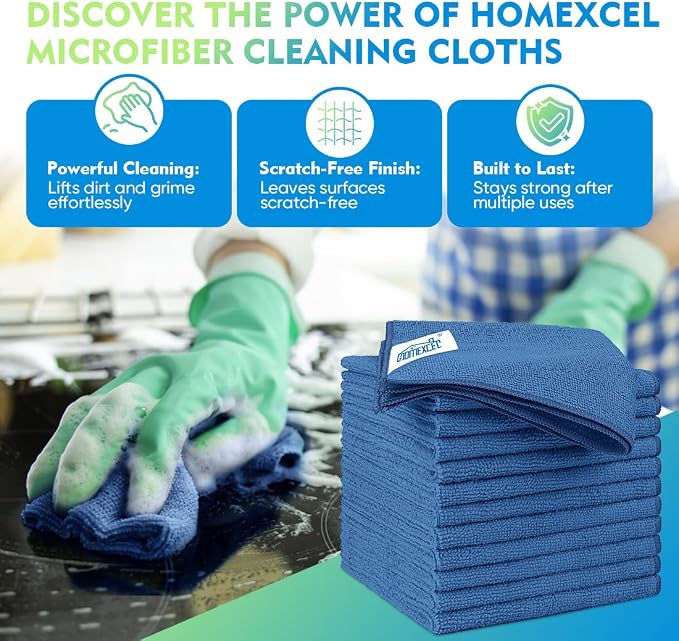 HOMEXCEL Lake Green Microfiber Cleaning Cloth 12 Pack 12.5 x 12.5 inch - Image 2