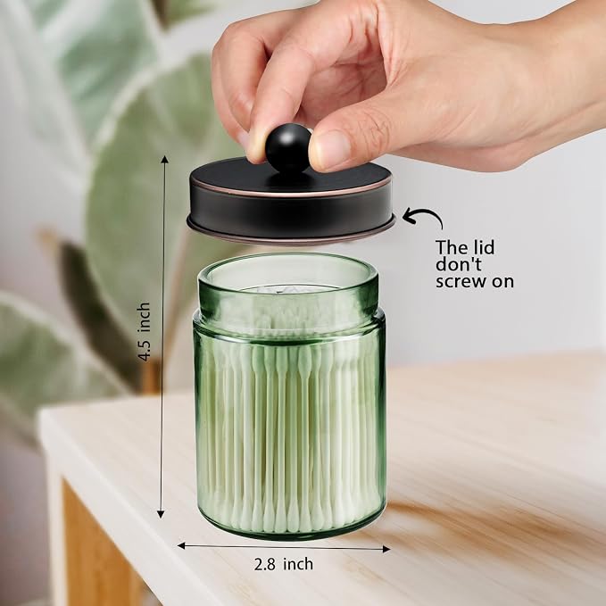 Amolliar Green Glass Qtip Holder Apothecary Jar, Bathroom Decor, ORB 2 Pack - Image 2
