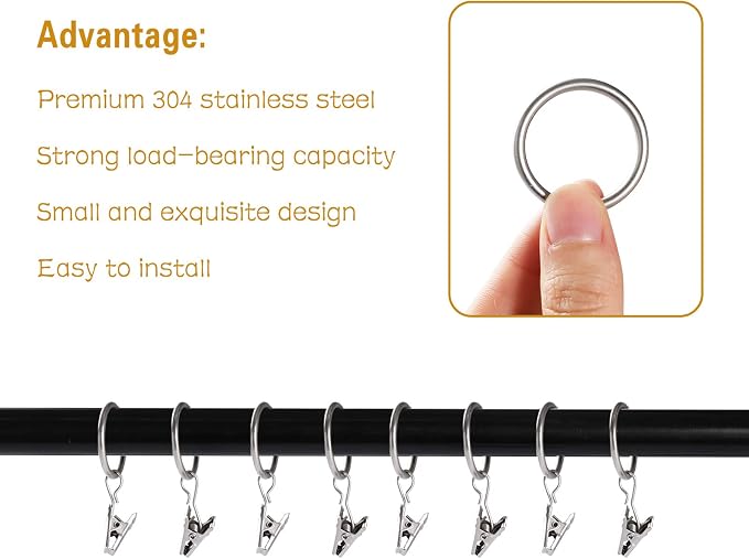 Lansian 100 Pack Curtain Rings - Image 4