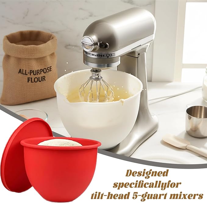 Silicone Kitchen Bowl Liner, Mixing Bowl Accessory with Lid, and Baking & Cooking Attachment for 5-Quart Tilt-Head Stand Mixers—No Bowl Replacement Required