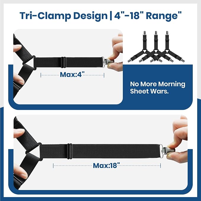 FeelAtHome Adjustable Bed Sheet Clips & Corner Fasteners, 4 Pack, RV & Bunk Beds - Image 4