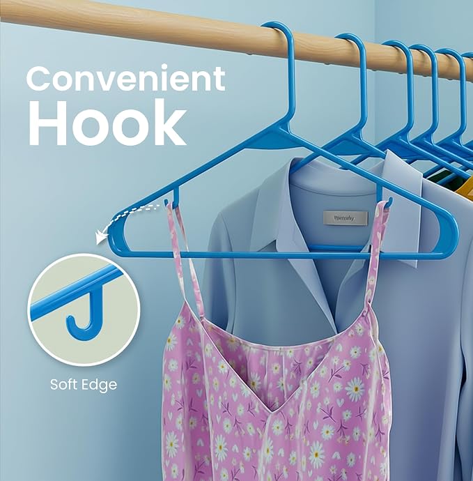 Utopia Home Plastic Hangers 50 Pack – Built-in Strap Hooks Blue | Space saving - Image 5