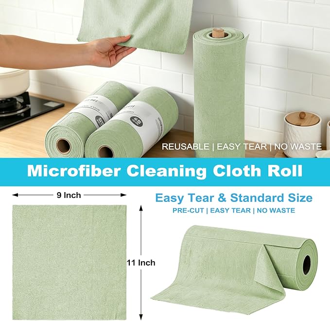 Puomue 55 Pack Microfiber Cleaning Cloth Roll, Tear Away Reusable Towels - Image 2