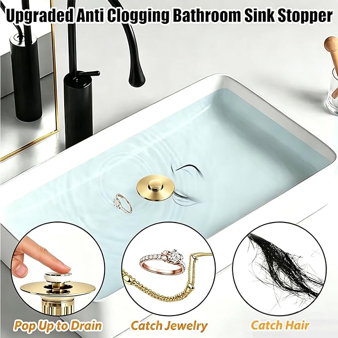 Anlige 3 in 1 Pop Up Bathroom Sink Stopper, Bathroom Sink Drain Strainer - Image 4