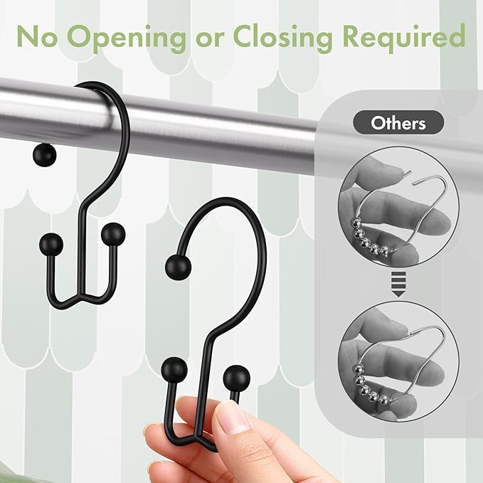 Amazer Black Shower Curtain Hooks, Rust-Resistant Metal Shower Hooks Shower - Image 5