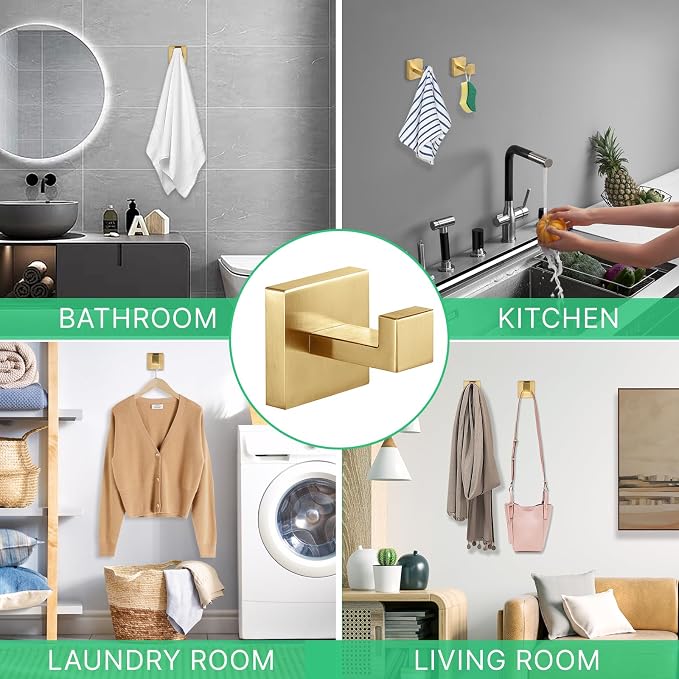 Heavy Duty Stainless Steel Towel Hooks, Wall Mounted Square Robe Hooks - Image 5