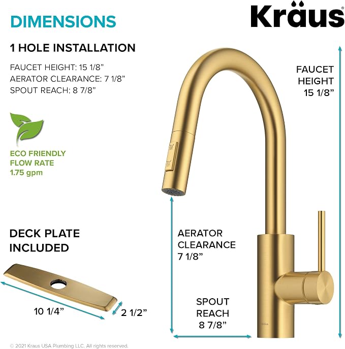KRAUS Spot Free Brushed Brass Pull Down Kitchen Faucet KPF-2620BB | QuickDock - Image 4