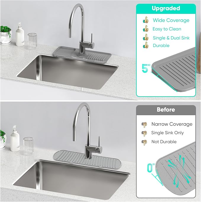 14.6'' Faucet Mat for Kitchen Sink Kitchen Sink Splash Guard Silicone Kitchen - Image 8