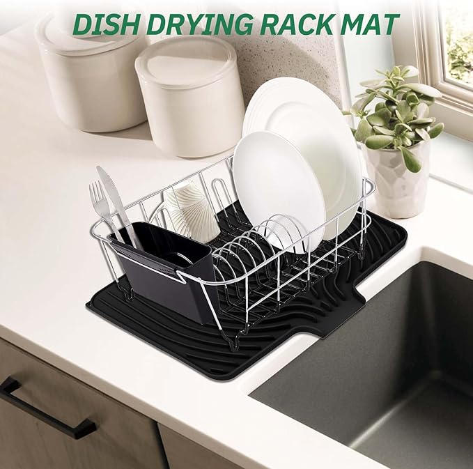 GUUKIN Dish Drying Mat, 17.7" x 11.8 " Drying Matt Kitchen Counter,Non-Slip Drying Pad, Easy Clean Pad for Countertop Protection, Multi-Functional Use (Black)