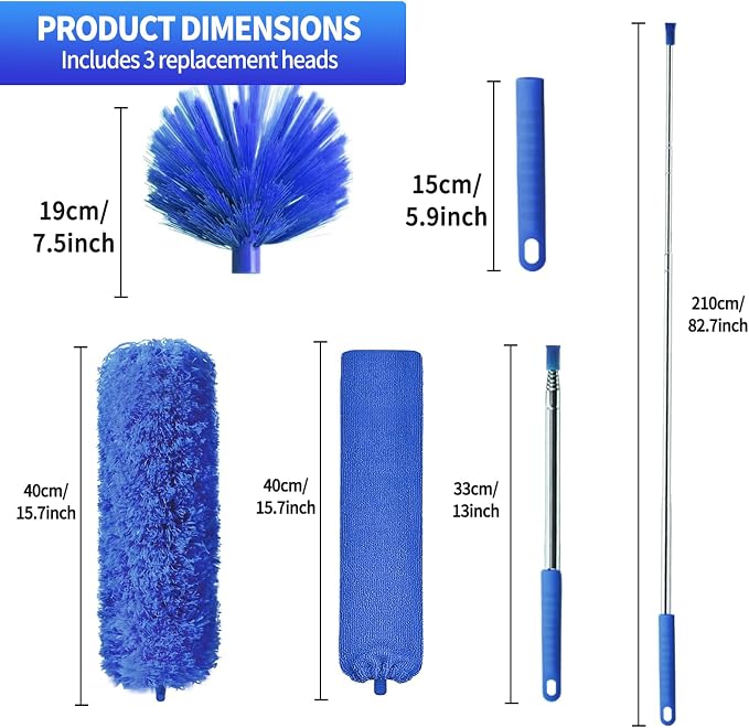 Cobweb Duster with Extension Pole, Washable Cleaning Duster Kit with 3 Duster - Image 3