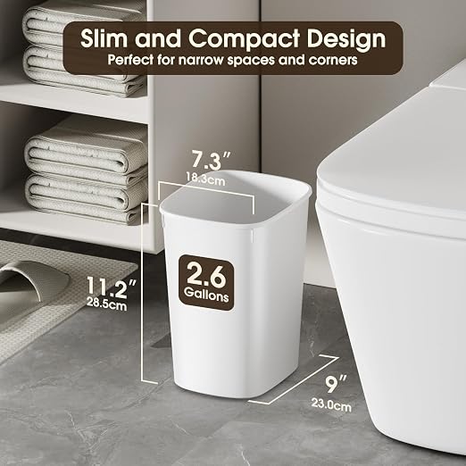 CEROELDA Small Bathroom Trash Can, 2.6 Gallon Slim Mini Garbage Can Small Trash - Image 2
