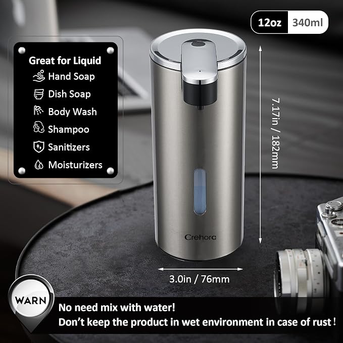 Automatic Liquid Soap Dispenser Touchless, Stainless Steel, 12oz/340ml | Hand - Image 4