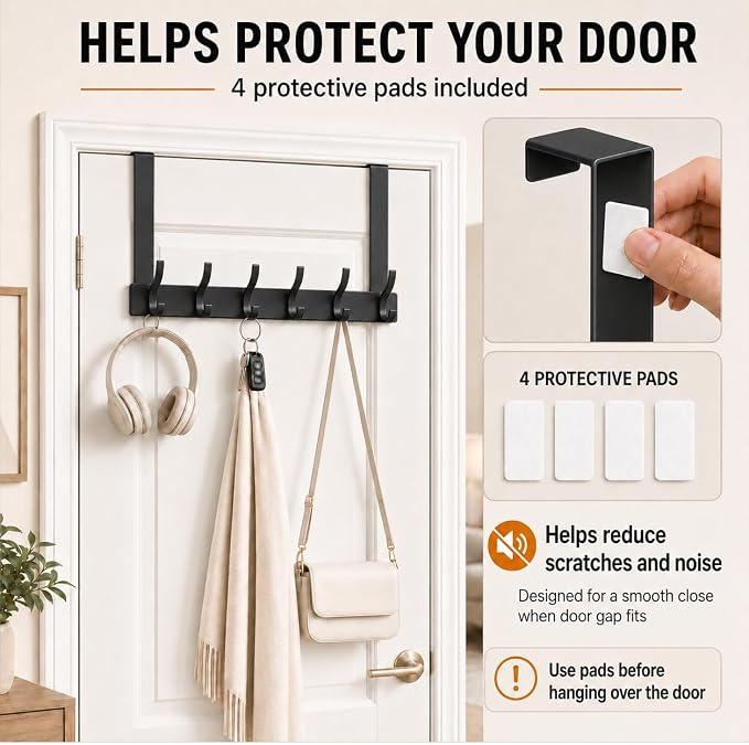 Peasulin Over The Door Hooks, 2 Pack Black 11" Long Door Hanger Racks | 6 - Image 8