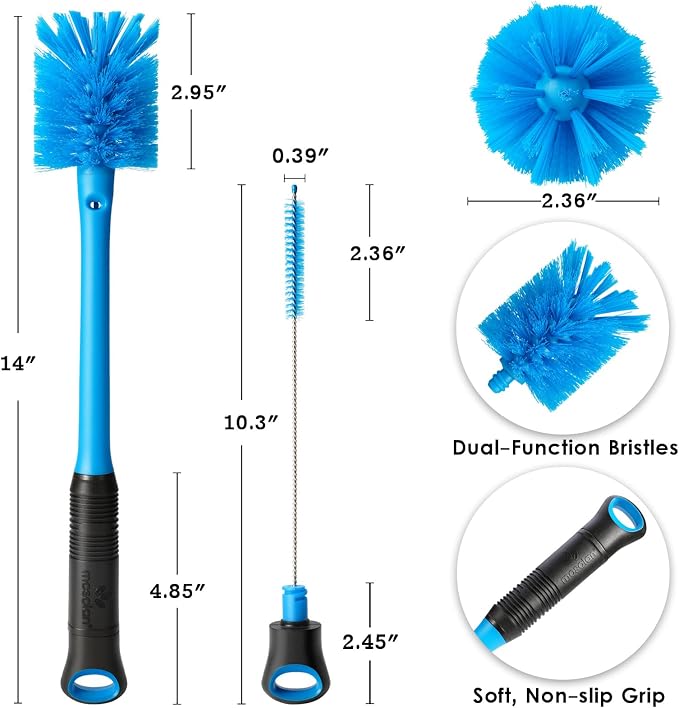 MOSOLAN 2-in-1 Bottle Brush and Straw Cleaner Brush, Breezy Blue, 1 Pack | Long - Image 6