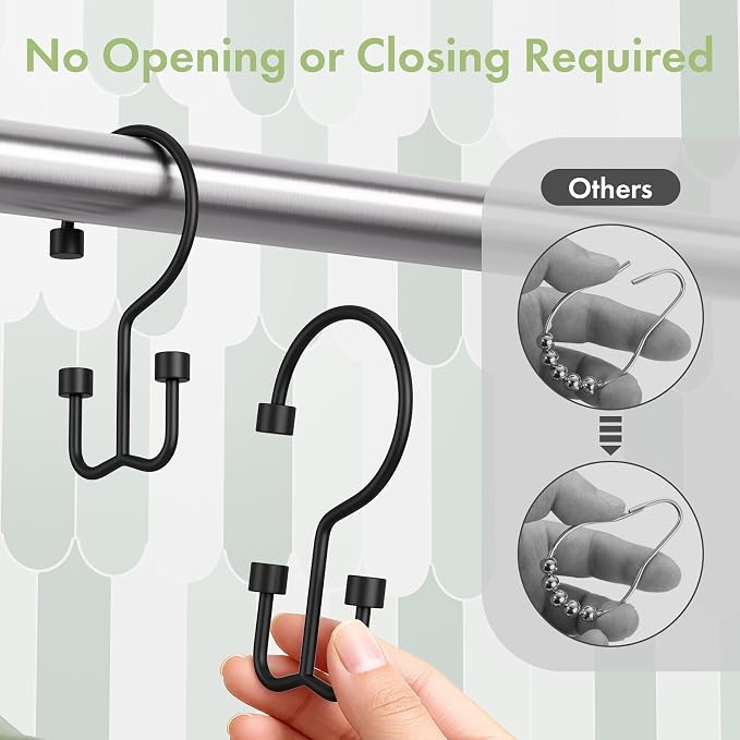 Amazer Black Shower Curtain Hooks, Rust-Resistant Metal Shower Hooks, Cylinders - Image 5