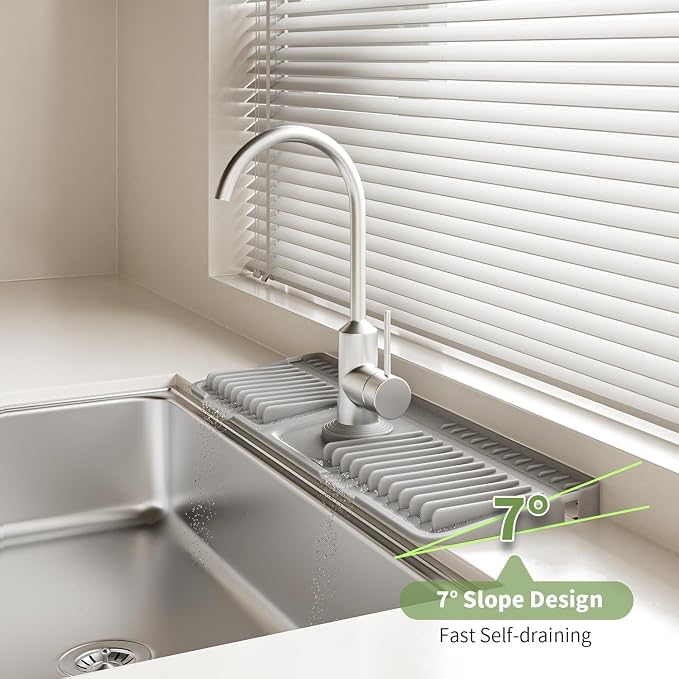 2026 New Silicone Sink Splash Guard, 7°Slope Fast Self-draining | Faucet Mat - Image 4