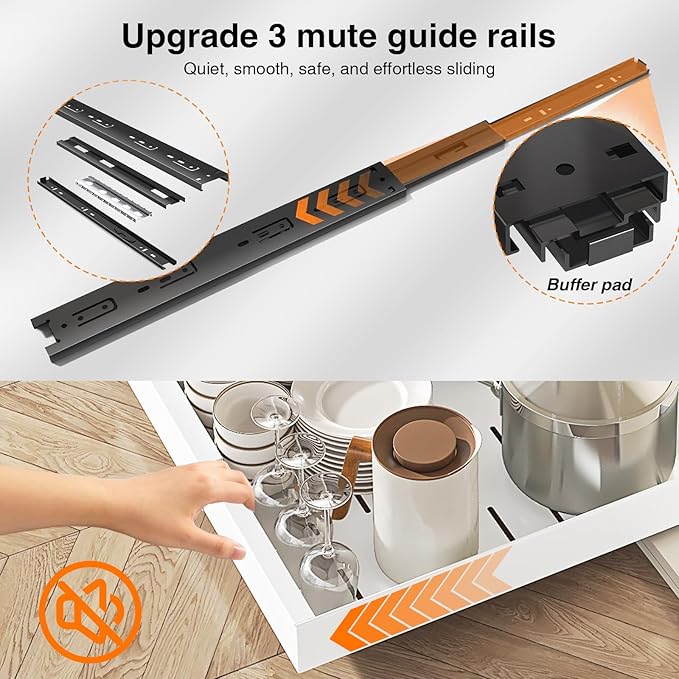 LEGUANG Expandable Pull-Out Cabinet Organizers (12.6-20.4" W x 16.54" D) - Upgraded 3 Quiet Slide Rails, Nano-Film Adhesive Fixing, White, Fit Kitchen/Living Room/Bathroom/Vanity