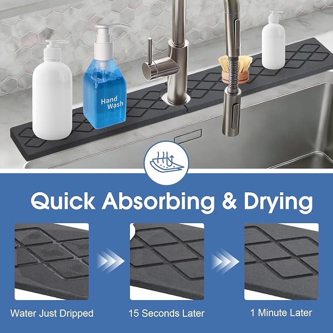 Stone Faucet Mat for Kitchen Sink, Quick-Dry Non-Slip Drying Tray, Diatomite - Image 5