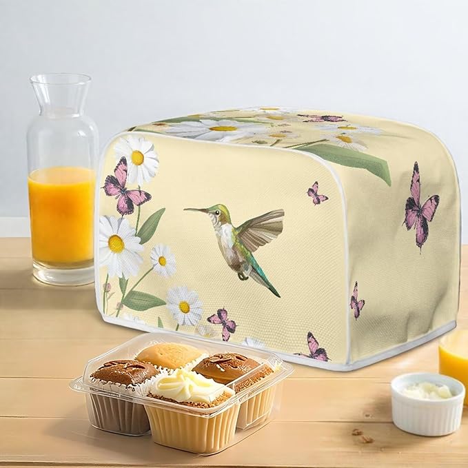 Hummingbird Daisy Butterfly Print 2 Slice Toaster Cover for Kitchen Small Appliance Universal Size Dustproof Fingerprint Protectors