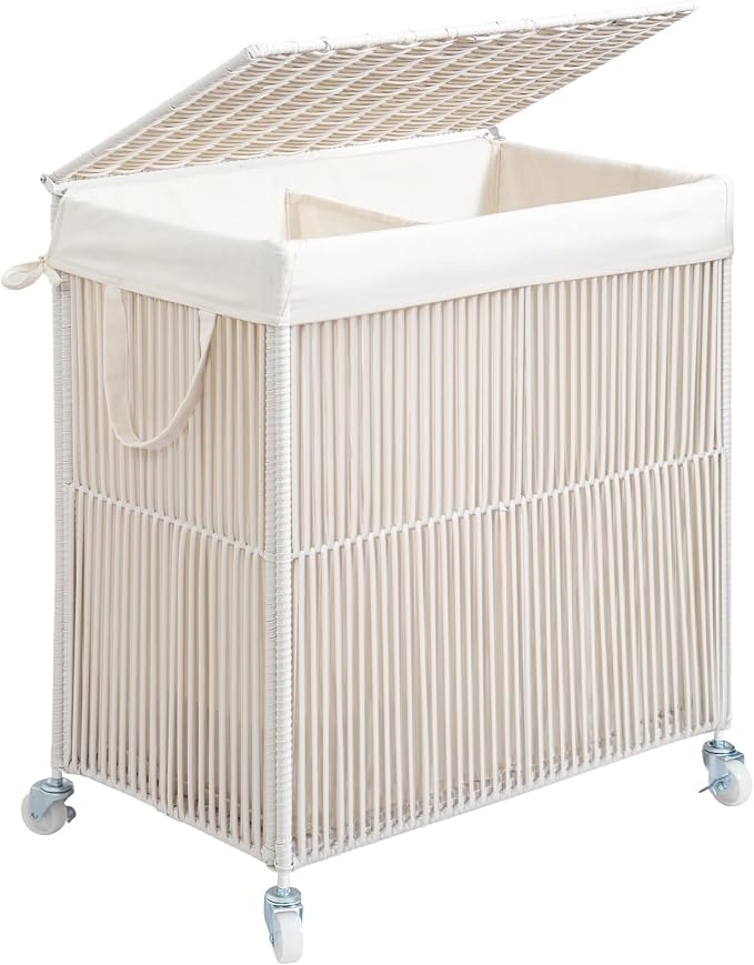 WOWLIVE Rolling Laundry Basket Wheels, Handwoven Laundry Hamper by WOWLIVE