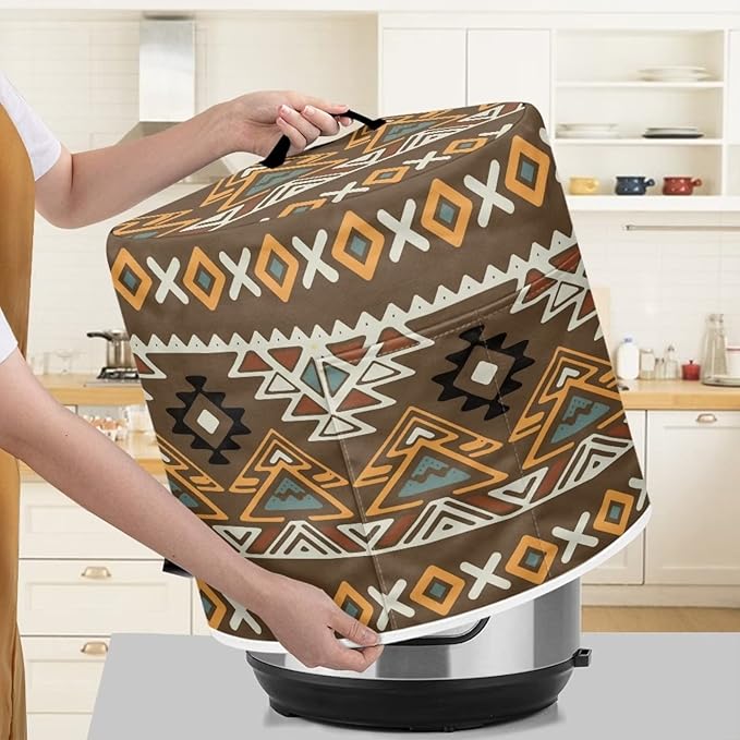 Southwestern Aztec Native American Tribal Geometric Pattern Kitchen Appliance Dust Cover 3 Quart Pressure Cooker Cover with Pockets for Electric Pressure Cooker Air Fryer Rice Cooker