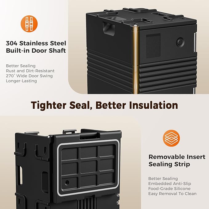 95Qt Non-Electrical Food Warmer with Wheels, 304 Stainless Steel Latch, Catering Food Warmers for Parties LLDPE Insulated Food Carrier for 6 Full-Size Pans(NOT Included), Hot Boxes for Catering