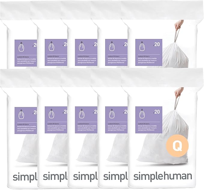 simplehuman Code Q 200 Count Custom Fit Liners, Drawstring Kitchen Trash Bags by Unknown