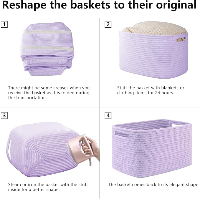 OIAHOMY 4 Pack Storage Baskets for Organizing 15L Cube Storage Bins Purple - Image 7