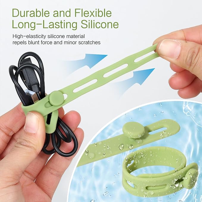Donruby 24Pcs Silicone Cable Ties, Reusable Cord Organizer Straps, Matcha | - Image 4