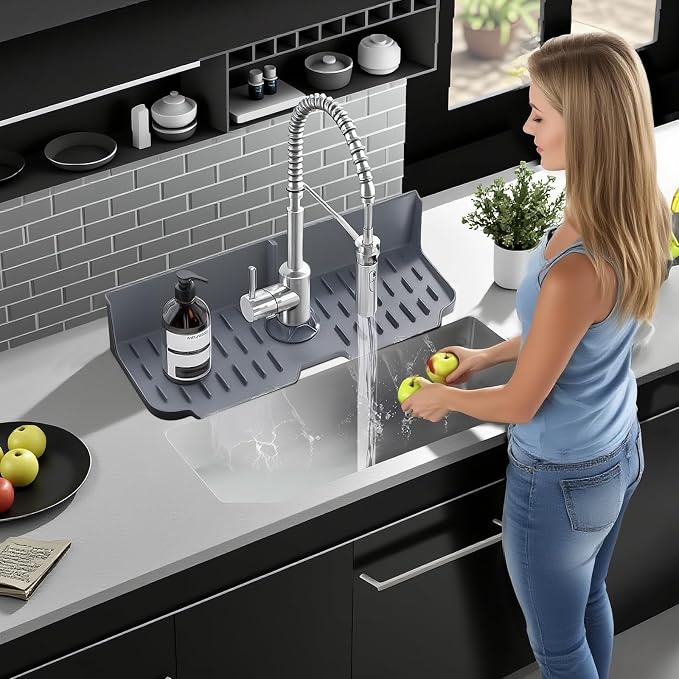 Sink Splash Guard Behind Faucet, Silicone Sink Faucet Drying Mat & Dish Soap - Image 7