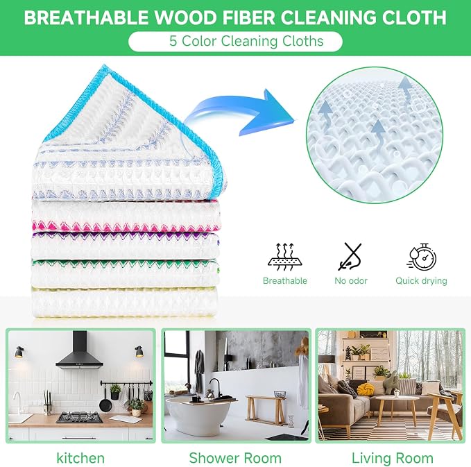Forggon Wood Fiber Cleaning Cloth-15pcs, Super Absorbent Cleaning Cloth - Image 6