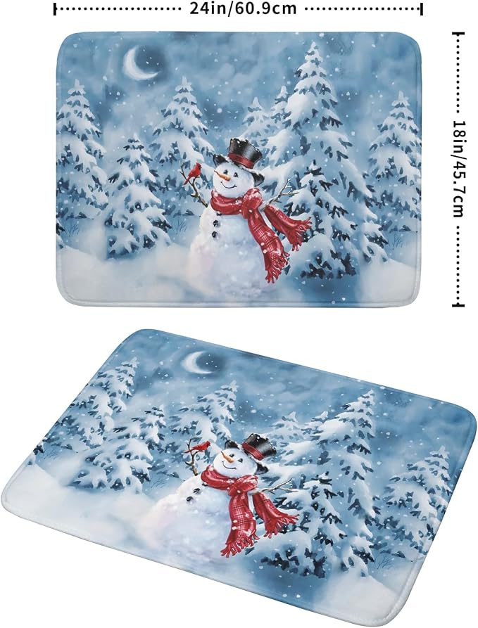 Blue Snowman Dish Drying Mat Winter Pine Tree Drainer Rack Mats 18x24 Inch - Image 2