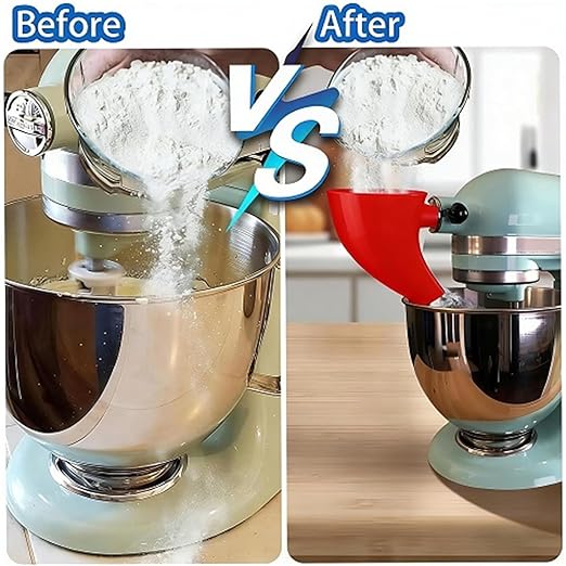 Flour Funnel for Kitchen Aid Mixer, Stand Mixer Attachment, Easy Pour No-Mess Attachment, Anti-Splash Accessory, Durable Dishwasher-Safe Baking Tool (White)