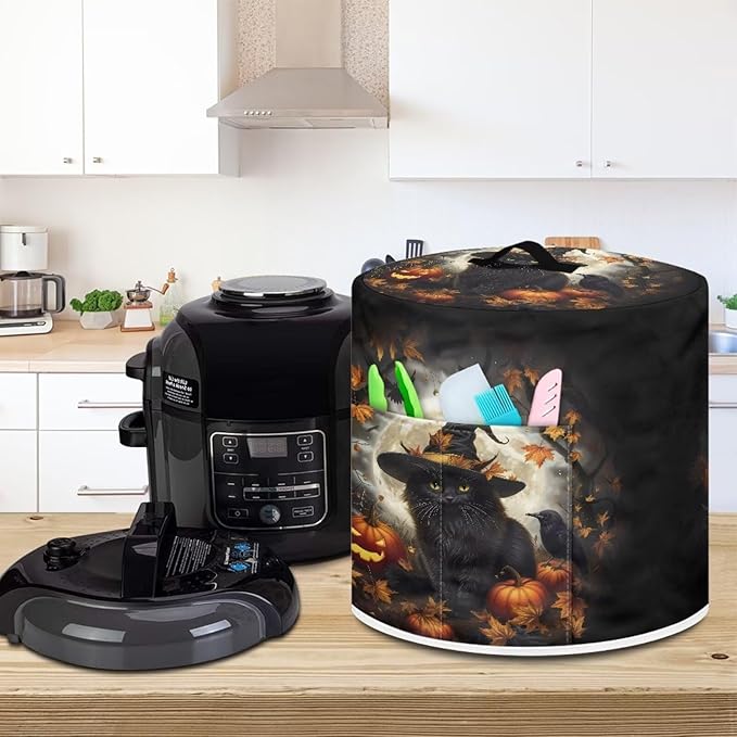 3 Quart Pressure Cooker Dust Cover Accessories Kitchen Appliance Dust & Stains Protection Air Fryer Rice Cooker Cover Halloween Horror Black Cat